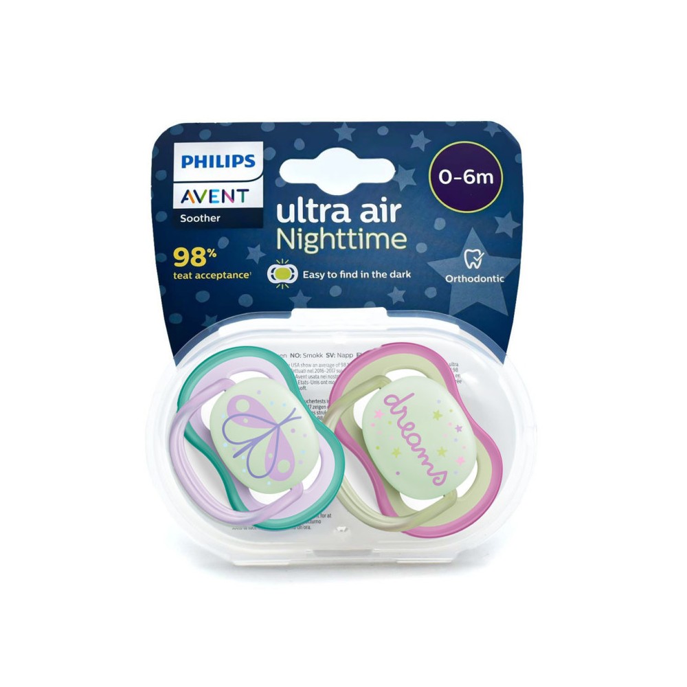 Philips Avent Sucette Ultra Air Nighttime 0-6 mois