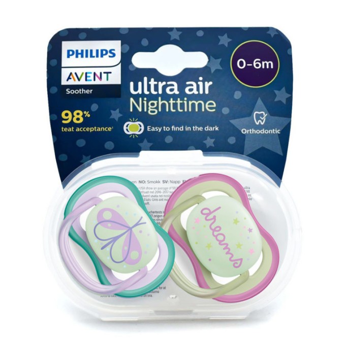 Philips Avent Sucette Ultra Air Nighttime 0-6 mois