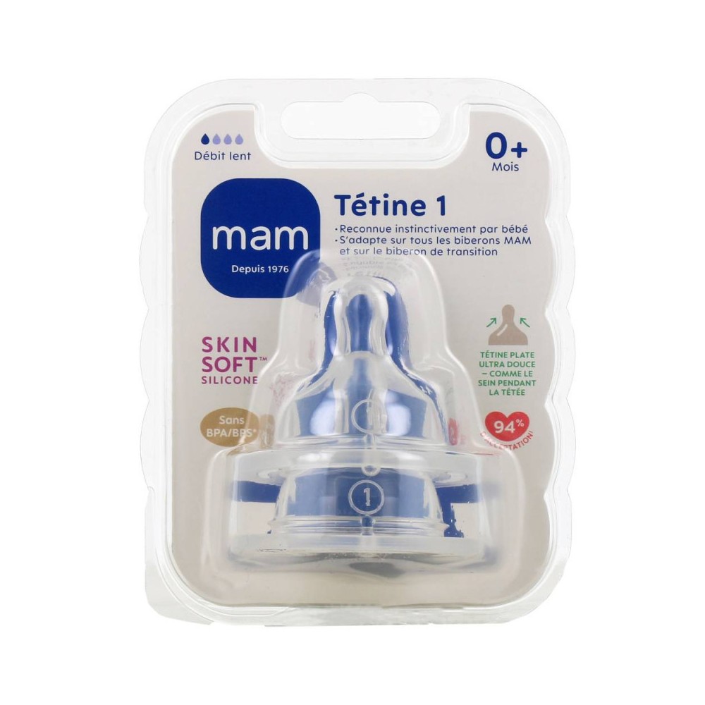 MAM Tétine Silicone Débit 1 - Boîte de 2