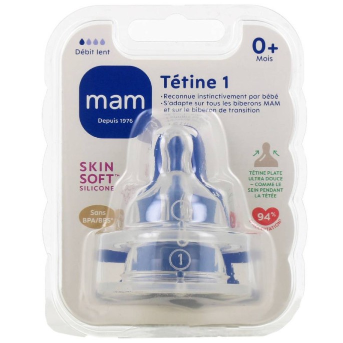 MAM Tétine Silicone Débit 1 - Boîte de 2