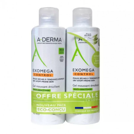 A-DERMA EXOMEGA CONTROL GEL MOUSSANT 500ML X2 DUO