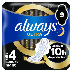 ALWAYS ULTRA SERVIETTE SECURE NIGHT X 9