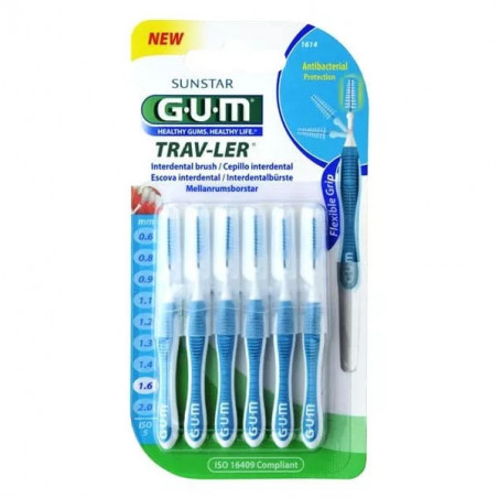 GUM 1614 NEW BROSSETTES 1.6MM BLEUES X6