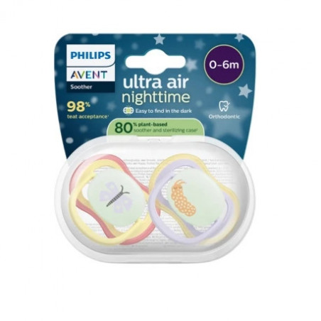 AVENT SUCETTE ULTRA AIR NIGHTTIME 0-6MOIS X2